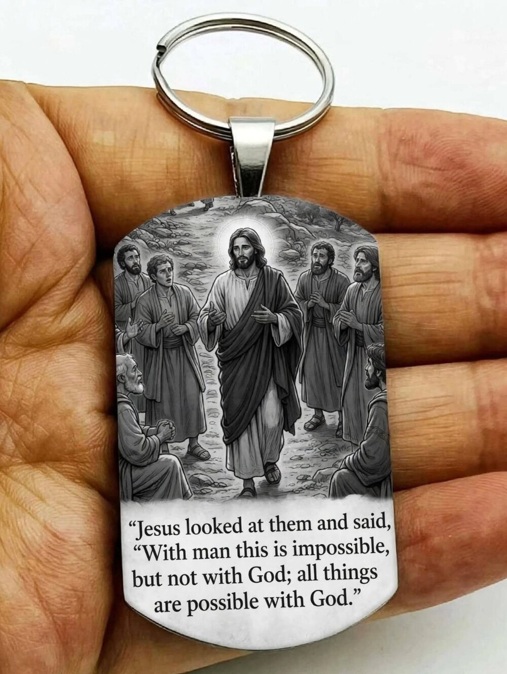 Mark 10 : 27 God Jesus Bible lord quote hot Keychain Stainless Steel Made